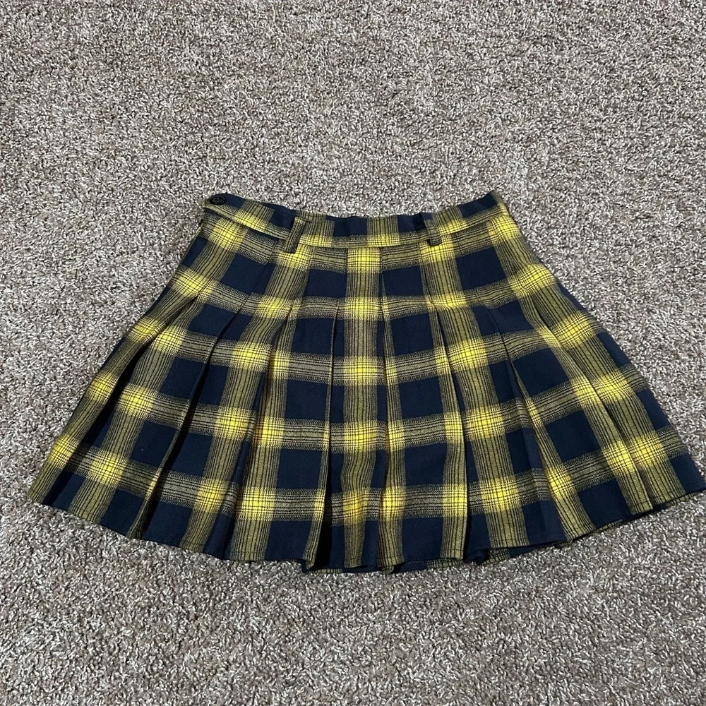 VPTIANCH‎ Yellow and Blue Pleated Mini Skater Skirt